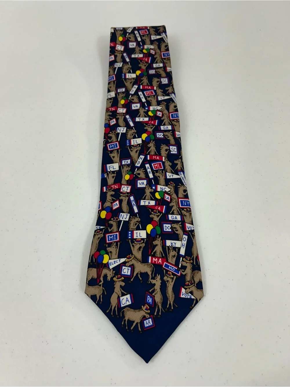 Alynn Necktie Vintage Democrats 1990s Democrat States Donkey 100% Silk